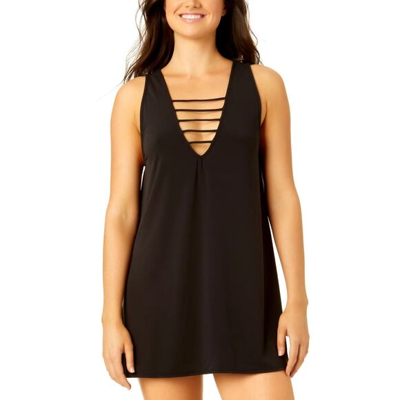 Salt + Cove Juniors' Strappy-Trim Tank Dress Cover-Up in Black - Picture 1 of 6